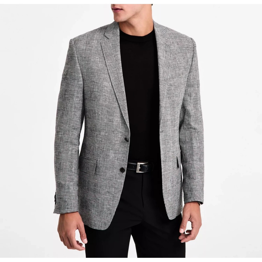 Michael Kors Men's Black White Classic Fit Linen Blend Blazer 44S